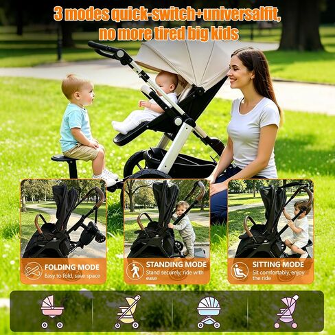 2026 New-Universal Stroller Board with Detachable Seat, 2-in-1 Sit and Stand Stroller Glider Board,360° Shock-Absorbing Swivel Wheels, 55 lbs Capacity, Fits 99% Strollers, 5-Year Warranty in Kuwait
