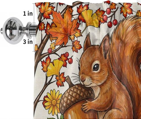 Valances Window Treatment Farmhouse Decor, Squirrel Fall Rod Pocket Valance Curtains for Living Room, Bedroom, Kitchen, Thanksgiving Branches Berry Rustic 42" W x 12" L - 1 Panel in Kuwait