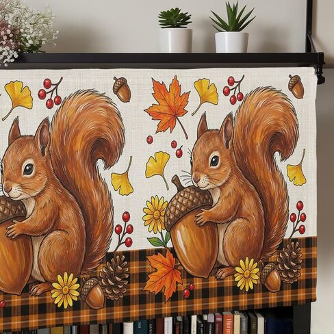 Valances Window Treatment Farmhouse Decor, Squirrel Fall Rod Pocket Valance Curtains for Living Room, Bedroom, Kitchen, Thanksgiving Branches Berry Rustic 42" W x 12" L - 1 Panel in Kuwait