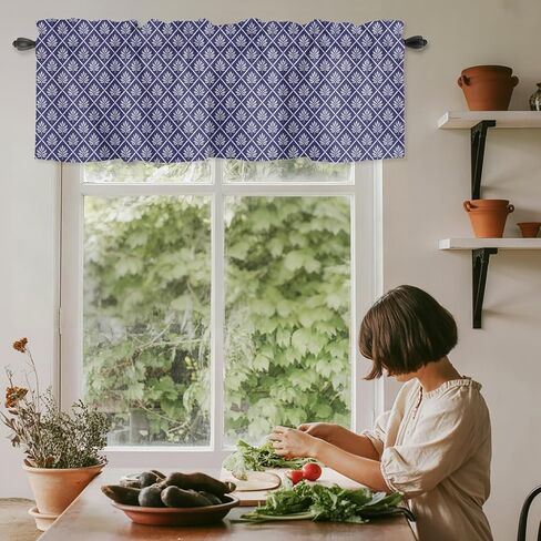 Valances Window Treatment Farmhouse Decor, Rustic Botanical Rod Pocket Valance Curtains for Living Room, Bedroom, Kitchen, Vintage Simple Geometric Pattern Purple 60" W x 18" L - 1 Panel in Kuwait