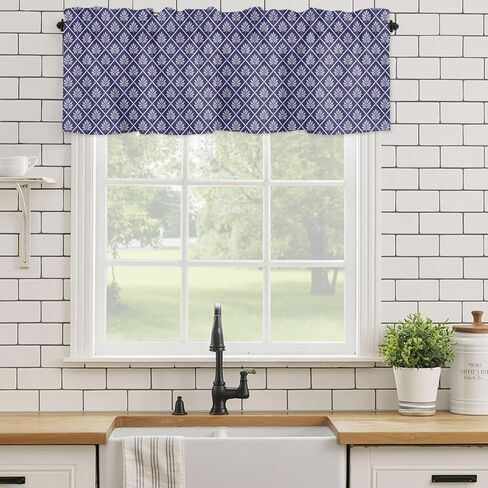 Valances Window Treatment Farmhouse Decor, Rustic Botanical Rod Pocket Valance Curtains for Living Room, Bedroom, Kitchen, Vintage Simple Geometric Pattern Purple 60" W x 18" L - 1 Panel in Kuwait