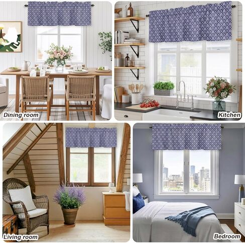 Valances Window Treatment Farmhouse Decor, Rustic Botanical Rod Pocket Valance Curtains for Living Room, Bedroom, Kitchen, Vintage Simple Geometric Pattern Purple 60" W x 18" L - 1 Panel in Kuwait