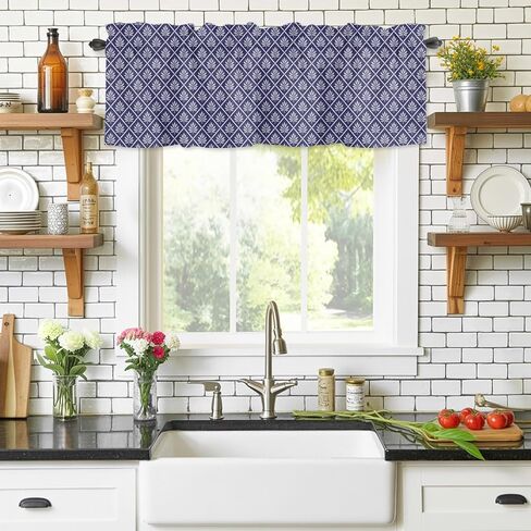 Valances Window Treatment Farmhouse Decor, Rustic Botanical Rod Pocket Valance Curtains for Living Room, Bedroom, Kitchen, Vintage Simple Geometric Pattern Purple 60" W x 18" L - 1 Panel in Kuwait