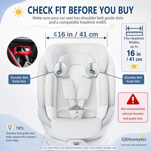 Sun Shade Extender for Car Seats with Shoulder Belt Guide Slots（Black） | For compatible infant, toddler & high-back booster seats up to 15 in; rear straps, side loops, tuckable side-bolster gaps in Kuwait
