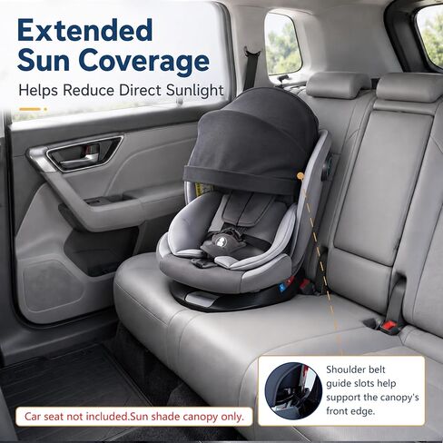 Sun Shade Extender for Car Seats with Shoulder Belt Guide Slots（Black） | For compatible infant, toddler & high-back booster seats up to 15 in; rear straps, side loops, tuckable side-bolster gaps in Kuwait
