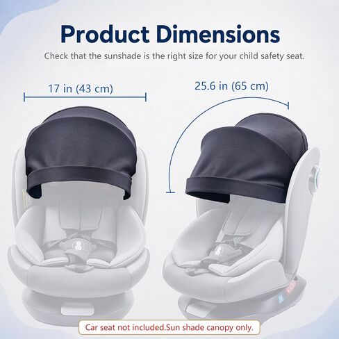 Sun Shade Extender for Car Seats with Shoulder Belt Guide Slots（Black） | For compatible infant, toddler & high-back booster seats up to 15 in; rear straps, side loops, tuckable side-bolster gaps in Kuwait