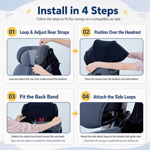 Sun Shade Extender for Car Seats with Shoulder Belt Guide Slots（Black） | For compatible infant, toddler & high-back booster seats up to 15 in; rear straps, side loops, tuckable side-bolster gaps in Kuwait