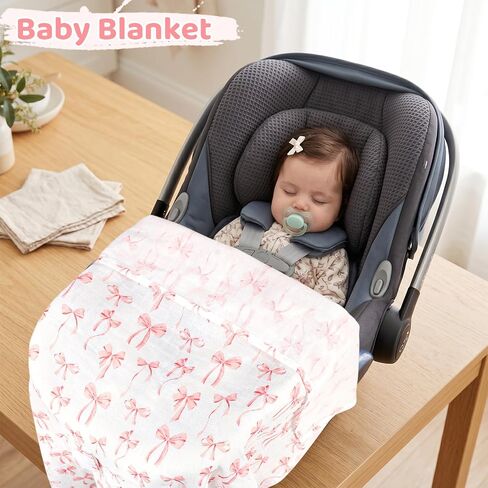 Muslin Baby Car Seat Cover, Summer Carseat Cover for Baby Girl, Breathable Baby Car Seat Canopy, Pink Bow in Kuwait