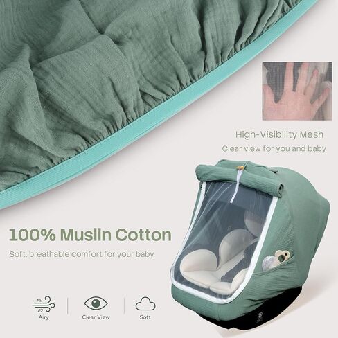 Baby Car Seat Cover, Baby Carseat Cover for Newborn, Muslin Baby Carrier Cover, Breathable Cotton Cover in Kuwait