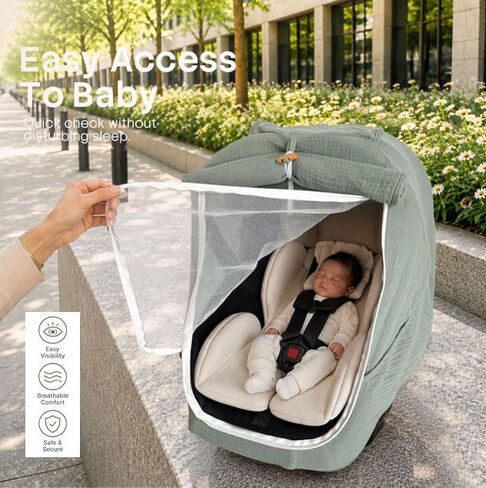 Baby Car Seat Cover, Baby Carseat Cover for Newborn, Muslin Baby Carrier Cover, Breathable Cotton Cover in Kuwait