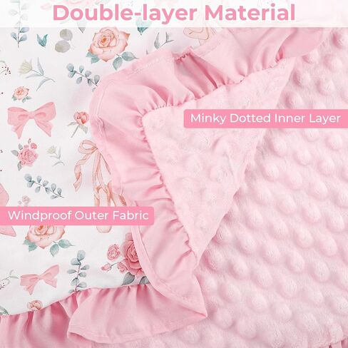Baby Car Seat Cover, Soft Minky Warm Winter Car Seat Canopy with a Bow for Infants & Toddlers, Opening with Adjustable Strap, Breathable Nursing Cover & Stroller Blanket, Pink in Kuwait