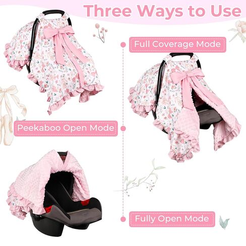 Baby Car Seat Cover, Soft Minky Warm Winter Car Seat Canopy with a Bow for Infants & Toddlers, Opening with Adjustable Strap, Breathable Nursing Cover & Stroller Blanket, Pink in Kuwait