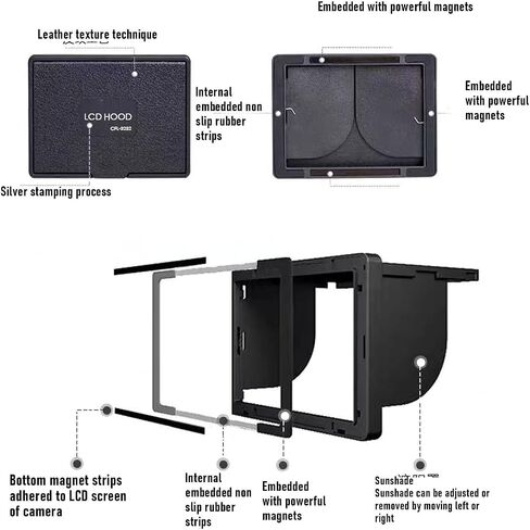XUMIUZIY Camera LCD Sun Shade, 3.2in Professional Optical Viewfinder Hood with Magnetic Fast Release Structure in Kuwait