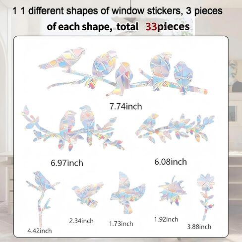 33 PCS Bird Window Strike Prevention Decals, Anti-Collision Window Stickers, Window Clings for Birds, Bird Decals to Prevent Birds from Hitting Windows, Glass Door Bird Safety Stickers in Kuwait