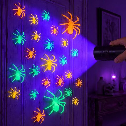 72 Pcs Glow Halloween Spiders Decoration 6 Different Size Glow in the Dark Party Supply Fluorescent 3D Plastic Spider Sticker for Halloween Party Decor Neon Decor DIY Wall Decal Indoor in Kuwait