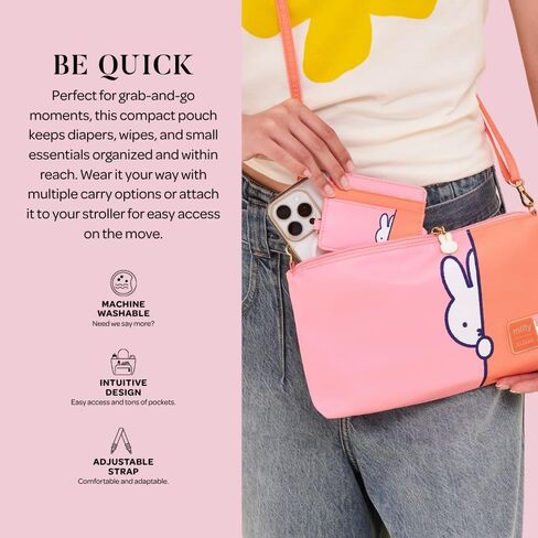 JuJuBe Miffy Flower Fields Diaper Clutch Wristlet, Compact Diaper & Wipes Organizer Pouch with Adjustable Crossbody Strap, Stroller Hanging Zip Case, Machine Washable Small Diaper Bag Accessory in Kuwait