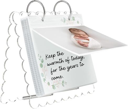 Newborn Baby Memory Book, Scalloped Acrylic 4x6 Monthly Milestone Album | Refillable 30 Sheets & 30 Photo Pockets, Easel-Like Stand, Desk Display, First Year Keepsake Journal, Baby Registry Gift in Kuwait