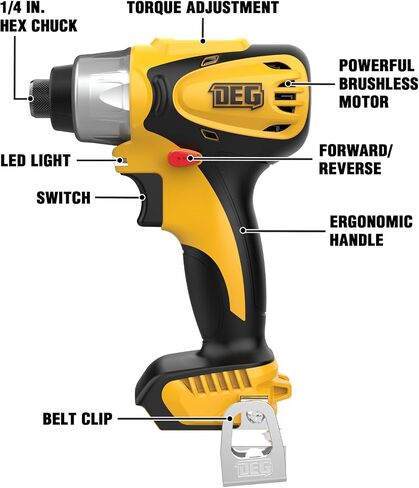 12V Cordless Impact Driver Kit, DEGLASERS 1/4-inch Hex,4 Speed Brushless Impact Drill/Driver Set with LED Light, Battery and Charger Included in Kuwait