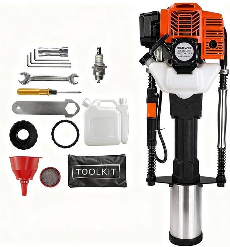 1900W 2-Stroke 52cc Gas T Post Driver with 3 Sleeves | 52cc 2-Stroke, 1900W/6500RPM, 55J Impact, 3 Sleeves (49mm, 69mm, 100mm), for Farm, Ranch, Construction in Kuwait