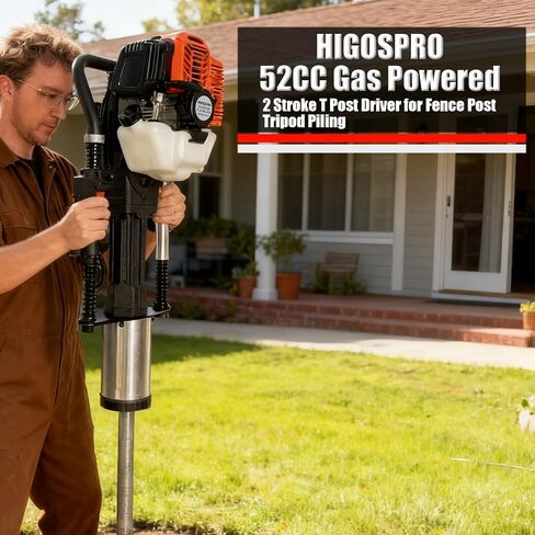 1900W 2-Stroke 52cc Gas T Post Driver with 3 Sleeves | 52cc 2-Stroke, 1900W/6500RPM, 55J Impact, 3 Sleeves (49mm, 69mm, 100mm), for Farm, Ranch, Construction in Kuwait