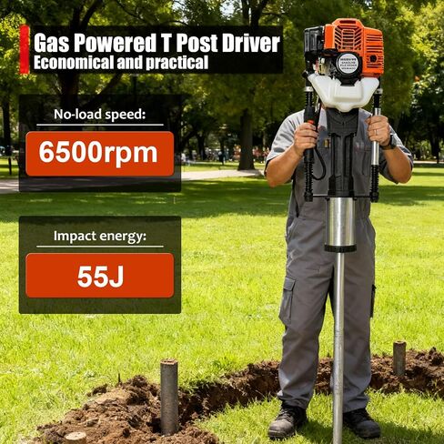 1900W 2-Stroke 52cc Gas T Post Driver with 3 Sleeves | 52cc 2-Stroke, 1900W/6500RPM, 55J Impact, 3 Sleeves (49mm, 69mm, 100mm), for Farm, Ranch, Construction in Kuwait