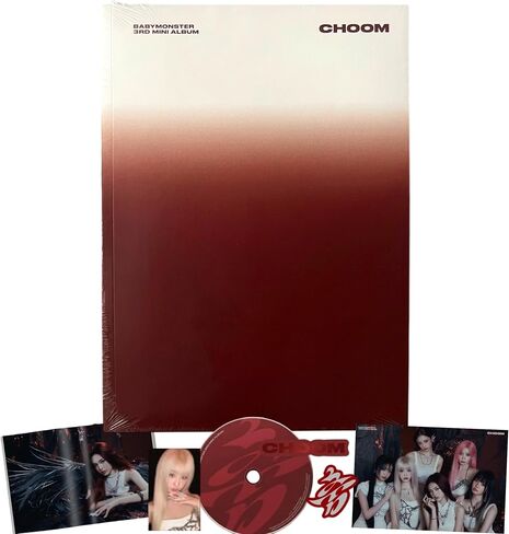 BABYMONSTER CHOOM 3rd Mini Album [Crimson Ver.] Photobook + CD + Photocard Set + Sticker Set + Mini Poster + Logo Tag in Kuwait