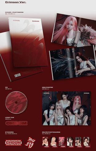 BABYMONSTER CHOOM 3rd Mini Album [Crimson Ver.] Photobook + CD + Photocard Set + Sticker Set + Mini Poster + Logo Tag in Kuwait