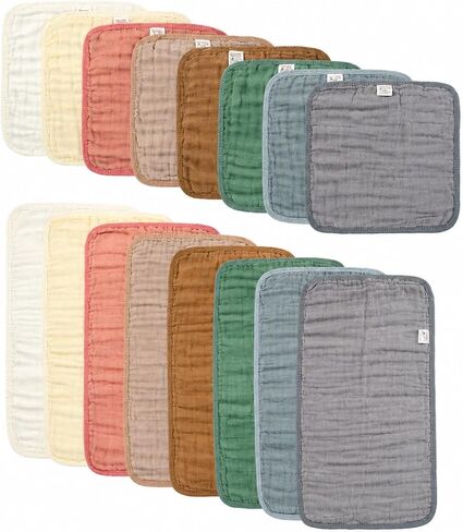 Muslin Burp Cloths,16 Pack 6-Layer Ultra Absorbent and Soft 100% Cotton Baby Towels Essentials Drool Rags and Messes,​Colorful Shower Gifts for Boy Girl, Newborn Bibs,Infants Wash Cloths in Kuwait