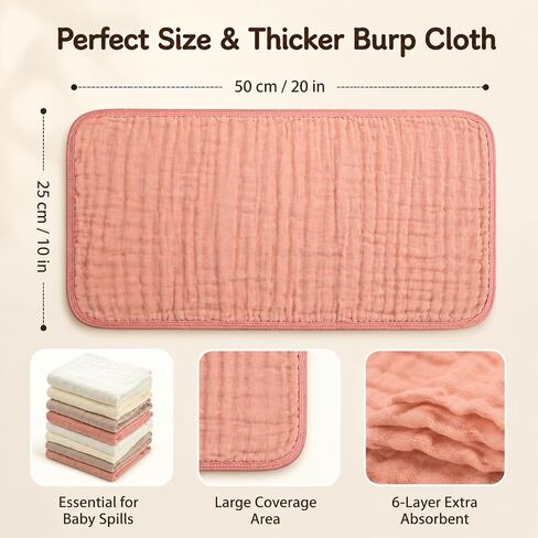 Muslin Burp Cloths,16 Pack 6-Layer Ultra Absorbent and Soft 100% Cotton Baby Towels Essentials Drool Rags and Messes,​Colorful Shower Gifts for Boy Girl, Newborn Bibs,Infants Wash Cloths in Kuwait