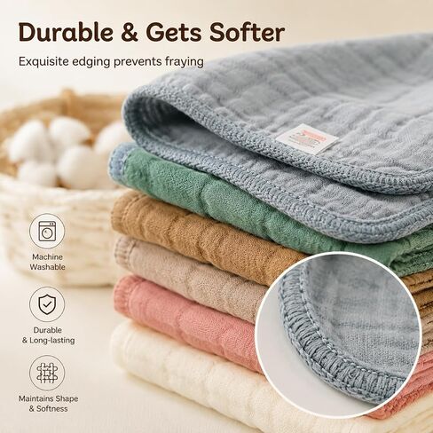 Muslin Burp Cloths,16 Pack 6-Layer Ultra Absorbent and Soft 100% Cotton Baby Towels Essentials Drool Rags and Messes,​Colorful Shower Gifts for Boy Girl, Newborn Bibs,Infants Wash Cloths in Kuwait
