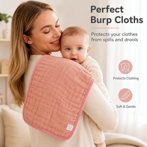 Muslin Burp Cloths,16 Pack 6-Layer Ultra Absorbent and Soft 100% Cotton Baby Towels Essentials Drool Rags and Messes,​Colorful Shower Gifts for Boy Girl, Newborn Bibs,Infants Wash Cloths in Kuwait