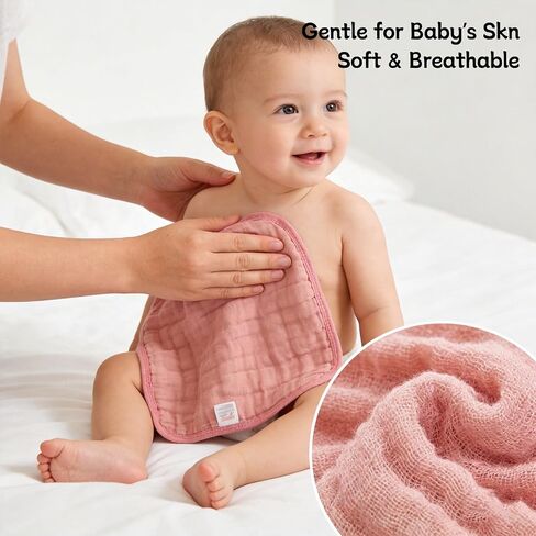 Muslin Burp Cloths,16 Pack 6-Layer Ultra Absorbent and Soft 100% Cotton Baby Towels Essentials Drool Rags and Messes,​Colorful Shower Gifts for Boy Girl, Newborn Bibs,Infants Wash Cloths in Kuwait