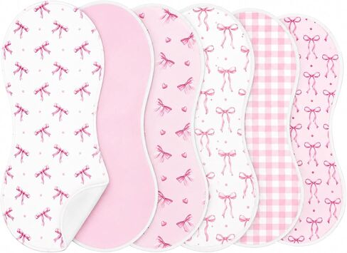 party greeting 6 Pack Pink Bow Baby Burp Cloths Soft Absorbent Burping Rags for Newborns 19"x9" Spit up Rags Pink Bow Theme Burp Cotton Cloths Rag for Newborn Baby Shower Registry Gifts Nursery Decor in Kuwait