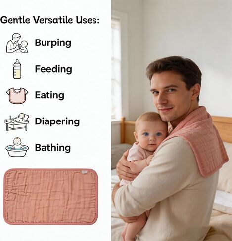 Muslin Burp Cloths,16 Pack 6-Layer Ultra Absorbent and Soft 100% Cotton Baby Towels Essentials Drool Rags and Messes,​Colorful Shower Gifts for Boy Girl, Newborn Bibs,Infants Wash Cloths in Kuwait