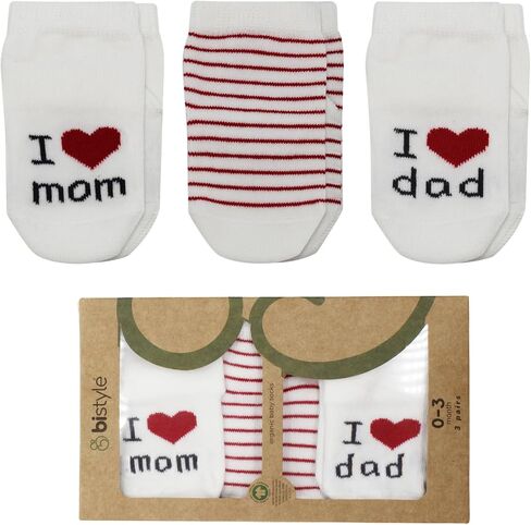 bistyle Baby Socks 0-3 Months, Cotton Baby Socks 0-3 Months Sock with Saying I Love You Dad & Mom Newborn in Kuwait