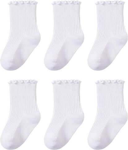Toddler Ruffle Socks Baby Girls Frilly Crew Dress Socks for Kids | Size 1-8 Years 6 Pairs in Kuwait