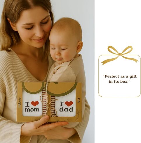 bistyle Baby Socks 0-3 Months, Cotton Baby Socks 0-3 Months Sock with Saying I Love You Dad & Mom Newborn in Kuwait