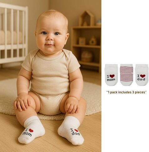 bistyle Baby Socks 0-3 Months, Cotton Baby Socks 0-3 Months Sock with Saying I Love You Dad & Mom Newborn in Kuwait