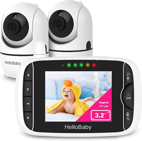 HelloBaby Video Baby Monitor with Remote Camera Pan-Tilt-Zoom, 3.2'' Color LCD Screen, Infrared Night Vision, Temperature Display, Lullaby, Two Way Audio in Kuwait
