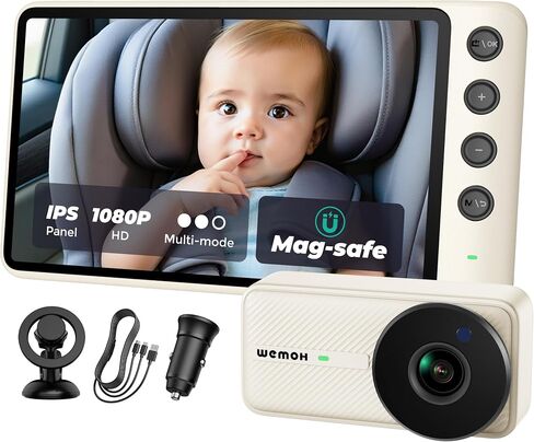 NO.1 Magnetic Baby Car Camera with 1080P IPS Monitor, Auto Night Vision & Magnetic Mount – 5" Display, Zoom/Mirror Modes, USB Powered, 5-Minute Setup, for Rear-Facing Infant, White in Kuwait