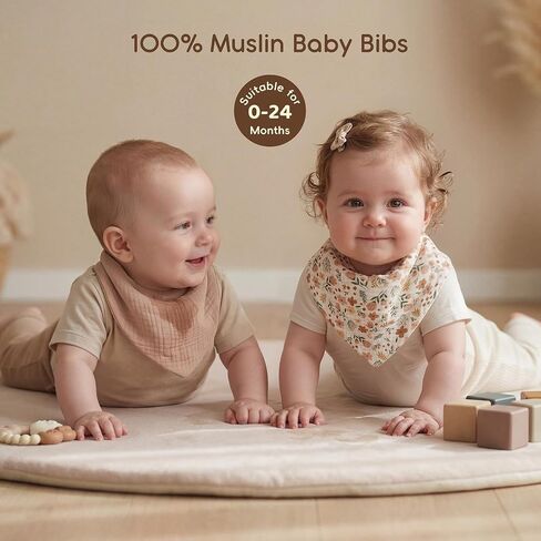 Tunnkit Muslin Baby Bibs, 10 Pack Bandana Bibs, Triangular Bibs | Extra Absorbent for Drooling & Teething, Soft Breathable Muslin Cotton, Newborn & Infant Essentials, Unisex for Boys & Girls in Kuwait