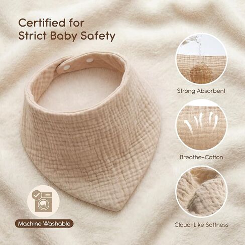 Tunnkit Muslin Baby Bibs, 10 Pack Bandana Bibs, Triangular Bibs | Extra Absorbent for Drooling & Teething, Soft Breathable Muslin Cotton, Newborn & Infant Essentials, Unisex for Boys & Girls in Kuwait