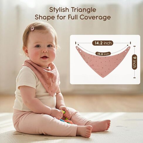 Tunnkit Muslin Baby Bibs, 10 Pack Bandana Bibs, Triangular Bibs | Extra Absorbent for Drooling & Teething, Soft Breathable Muslin Cotton, Newborn & Infant Essentials, Unisex for Boys & Girls in Kuwait