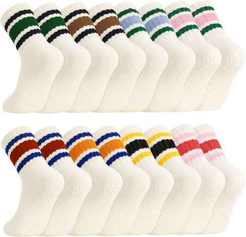 Toddler Grip Socks with Non-Slip,Unisex Baby Grip Crew Cotton Socks | Retro Heart Stripe Seamless Sock for Girls Boys in Kuwait