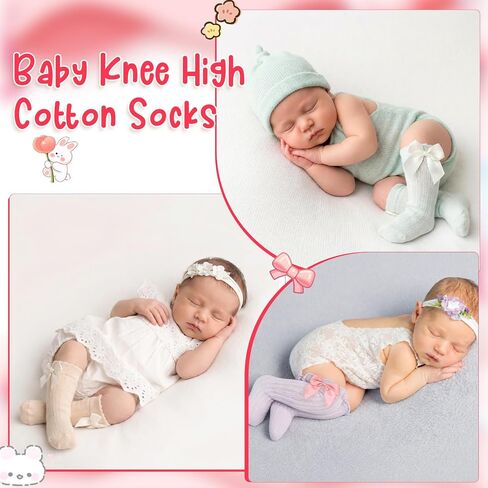 6 Pairs Long Preemie Newborn Socks Premature Baby Knee High Cotton Socks With Bow for Girls Boys Infant Toddler in Kuwait