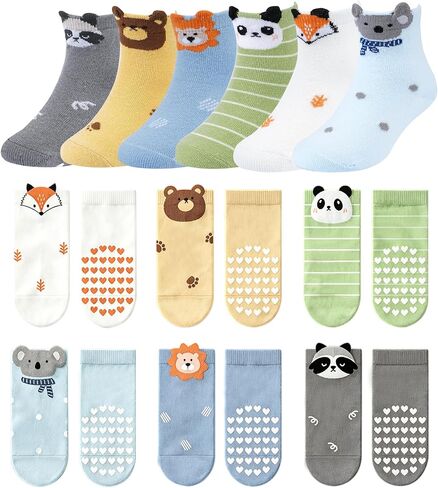 Baby Toddler Socks for Boys Girls,6-12 Months Cute Animal Slipper Socks Gift Set for Kids in Kuwait