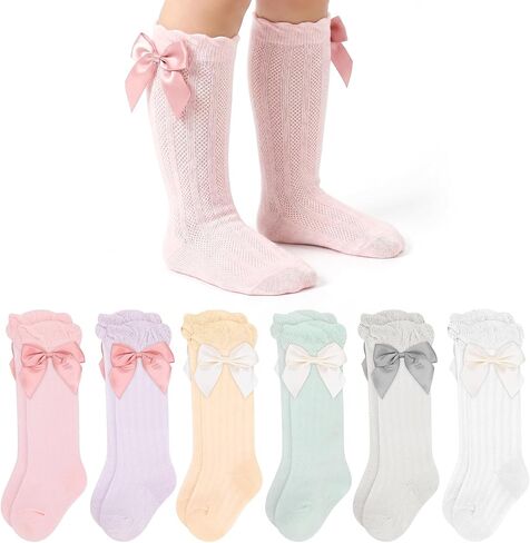 6 Pairs Long Preemie Newborn Socks Premature Baby Knee High Cotton Socks With Bow for Girls Boys Infant Toddler in Kuwait