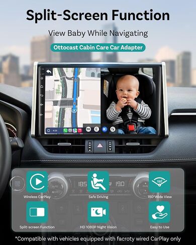 OTTOCAST Baby Car Camera with Wireless CarPlay Adapter | Uses your car’s built-in screen, no extra monitor needed Monitor Baby While Driving in Kuwait