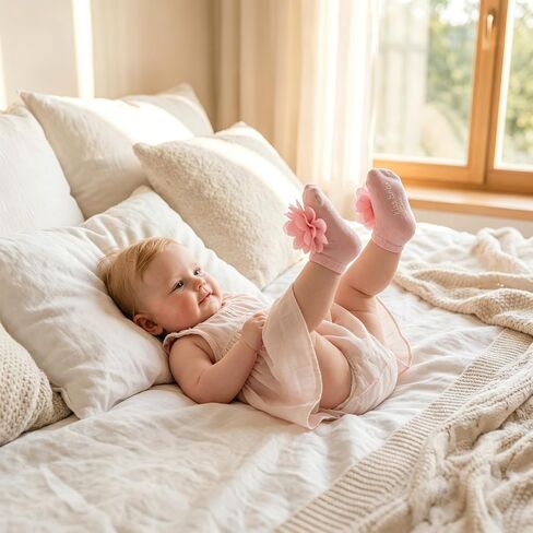 4 Pairs Baby Girl Non-Slip Flower Grip Socks, Soft Cotton Breathable Ankle Socks for Newborn Toddler Princess Cotton Breathable Ankle Socks for Newborn in Kuwait