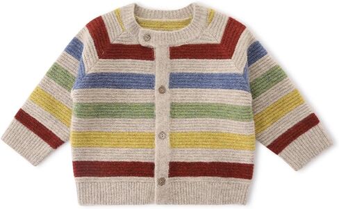 Baby Girls Boys Rainbow Striped Cardigan Sweater Soft Cotton Knit Button Down Toddler Autumn Winter Outwear in Kuwait